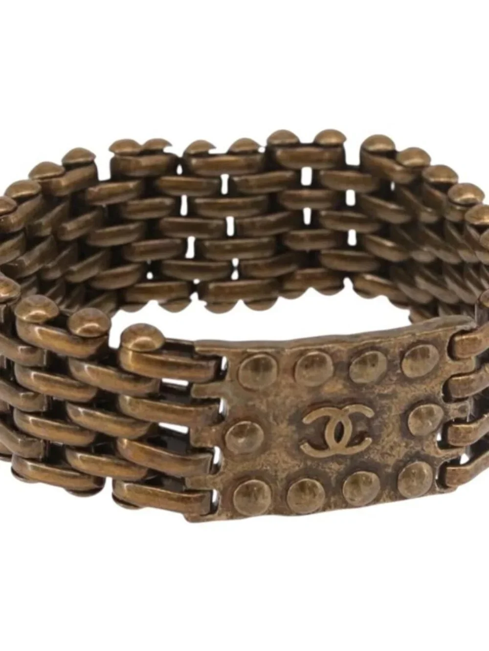 CHANEL Bracelet Metal Gold Tone CC Auth BA13634M